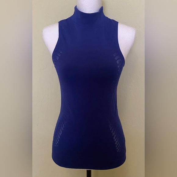 lululemon athletica Tops - Lululemon Laser Cut Mock Neck Tank Top Size 2 4 ? No Size Tag Fitted Royal Blue